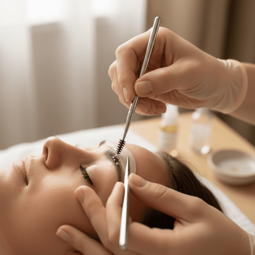 Procedimento de lash lifting no salão